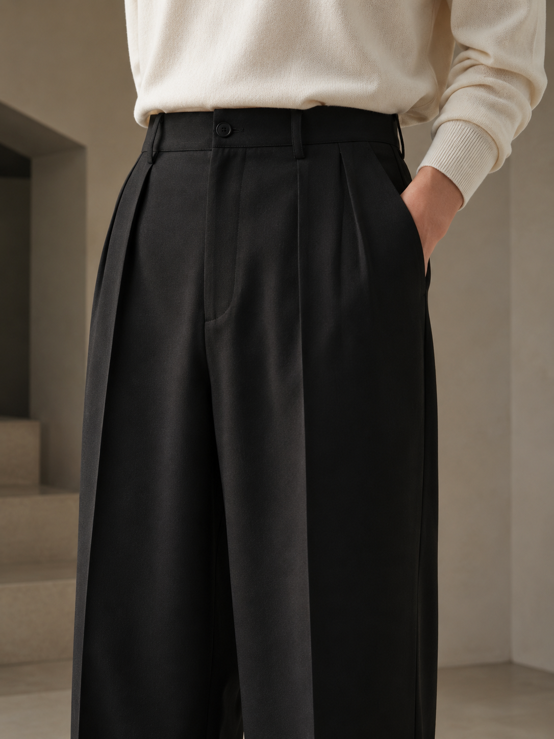 WIDE TWO TUCK TROUSERS